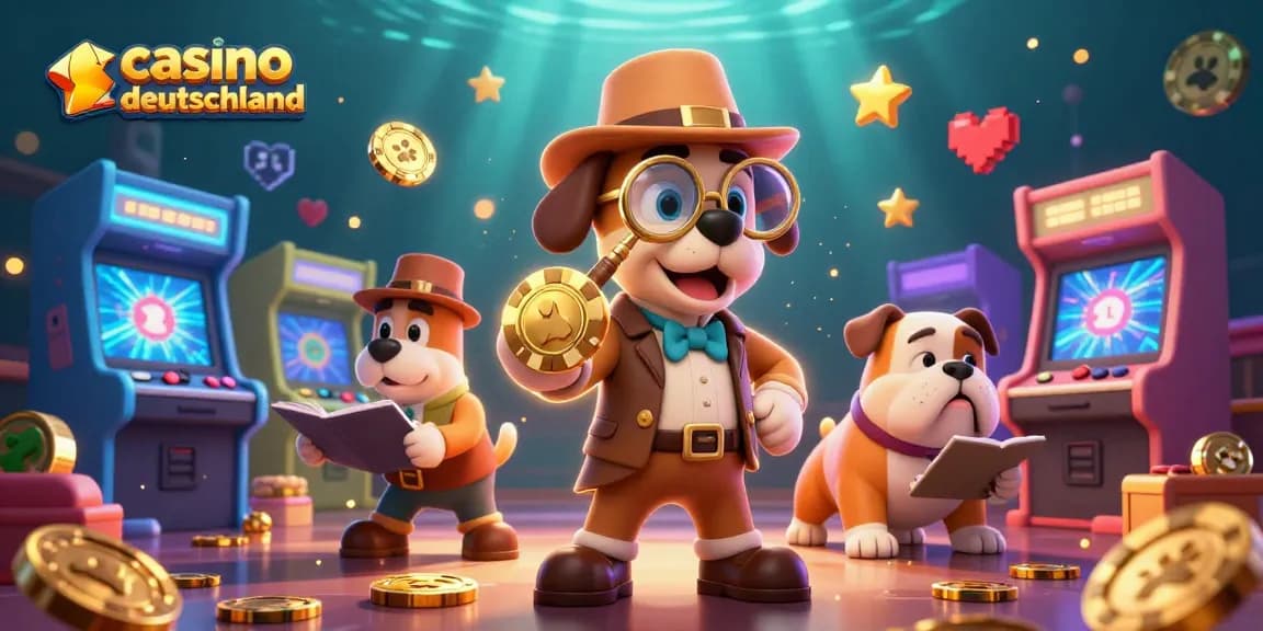In diesem Casino Deutschland Bild untersucht ein blutiger 3D-Detektiv einen goldenen Pokerchip-Hinweis.