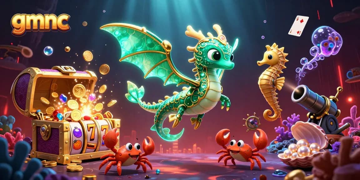 Engaging gmnc casino scene with a majestic sea dragon and vibrant slot elements