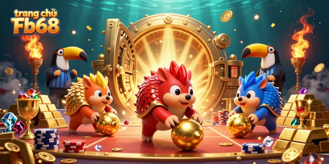 Experience the excitement of trang chủ Fb68 with rival pangolins bowling through poker chips in a vibrant casino scene.