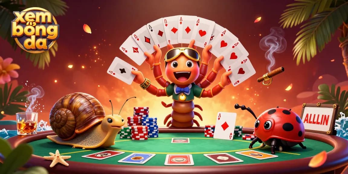 Experience xem bóng đá excitement with 3D cartoon characters at a vibrant casino table.