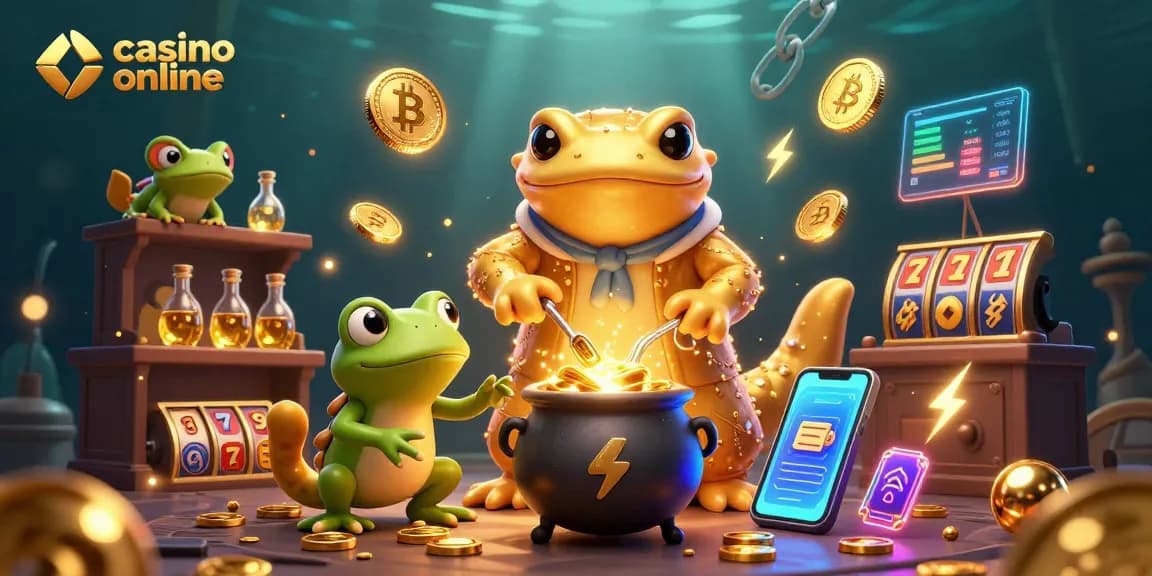Experience the magic of casino online gaming with vibrant characters in a lively alchemy scene.