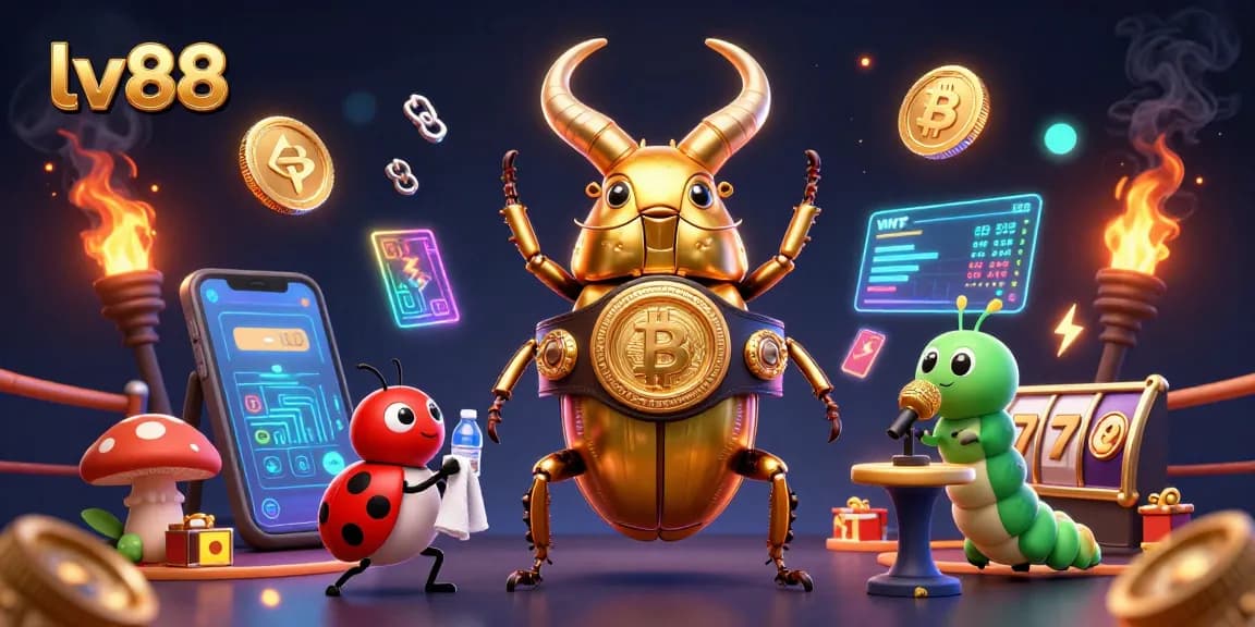 Action-packed scene with a giant stag beetle, spotlighting lv88's vibrant casino experience.
