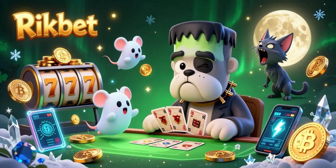 Engage in thrilling casino action at Rikbet with a cartoon monster dealer, floating ghost mouse, and werewolf kitten.