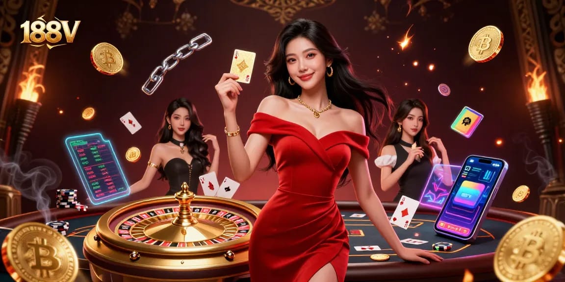 Experience thrilling gameplay at 188V with a stunning casino scene and vibrant elements.