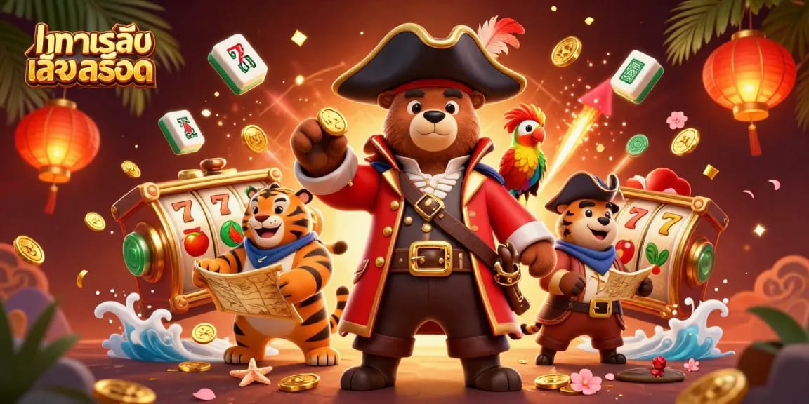 Engage with ทดลองเล่นสล็อต in this vibrant casino adventure featuring a bear captain and his companions.