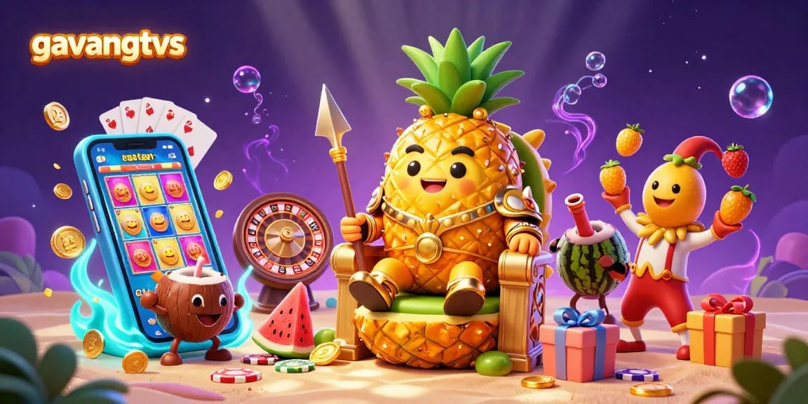 Join the fun with gavangtvs as a golden pineapple king rules a vibrant beach casino scene.