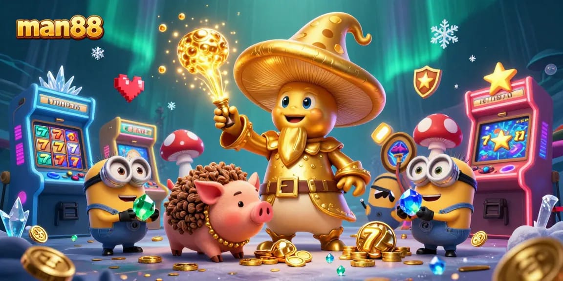 Engage with man88's exciting casino scene featuring magical characters and vibrant gaming elements.