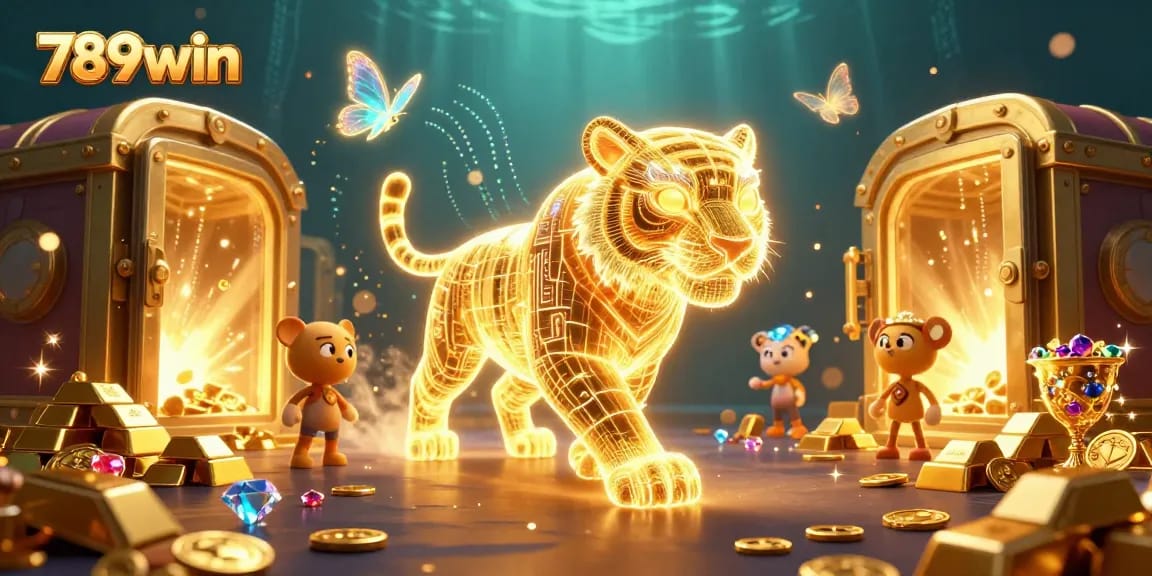 Win big with 789win in a vibrant casino scene featuring a golden tiger.