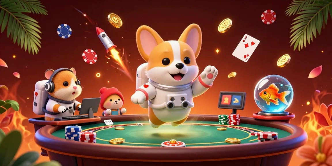 Engage in exciting poker action with KKWIN in an ultra-detailed casino scene featuring floating games and vibrant characters.