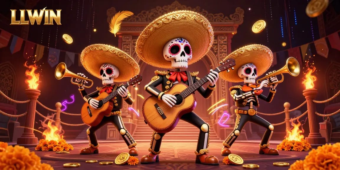 Engage with LLWIN's vibrant online gaming scene featuring a lively mariachi band.