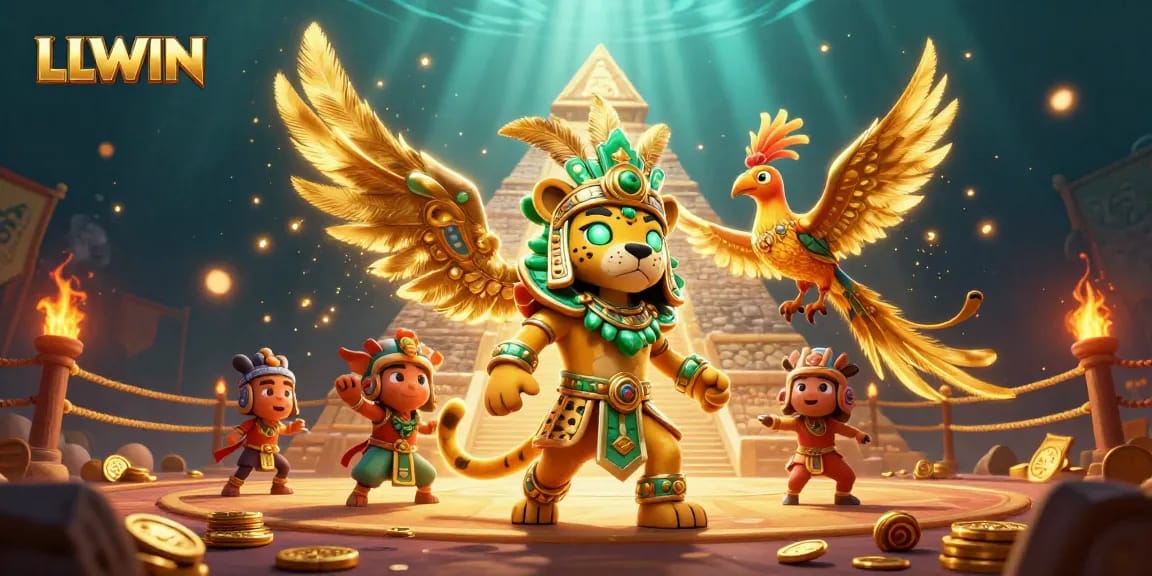 LLWIN captures intense excitement with a vibrant Mayan theme in an online casino setting.