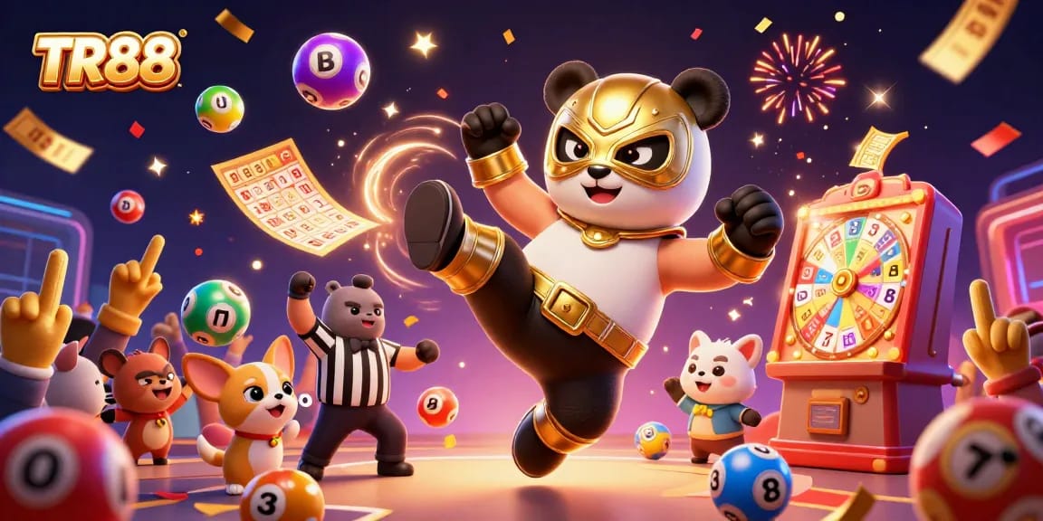 Experience the thrilling action of TR88 with a panda wrestler, exciting game elements, and lively animal fans!