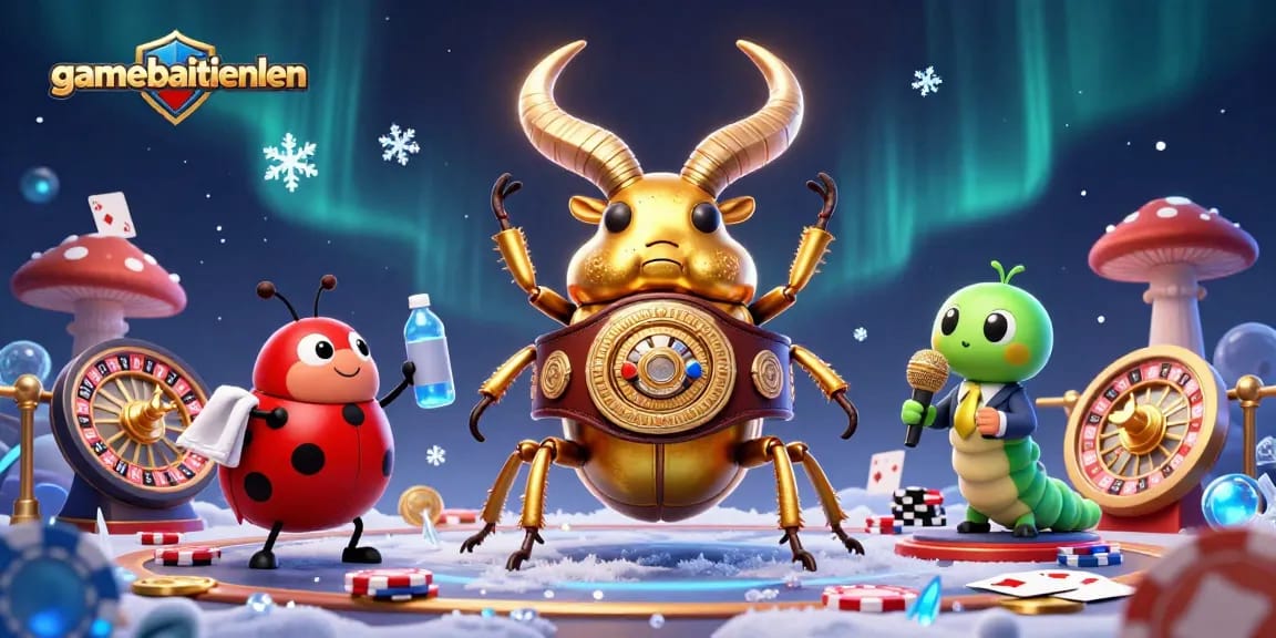 Engage in thrilling gameplay at gamebaitienlen with a dynamic scene featuring poker elements and vibrant characters.