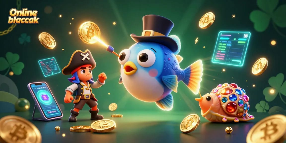 Play online blackjack while navigating a treasure-filled sea with glowing coins and characters!
