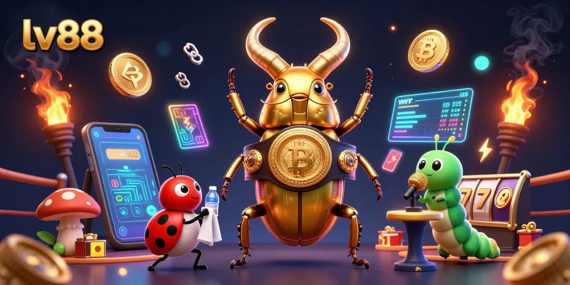 Action-packed scene with a giant stag beetle, spotlighting lv88's vibrant casino experience.