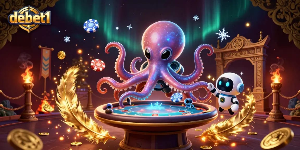 Join the thrilling action on debet1 as an alien octopus plays poker in an exciting digital casino.