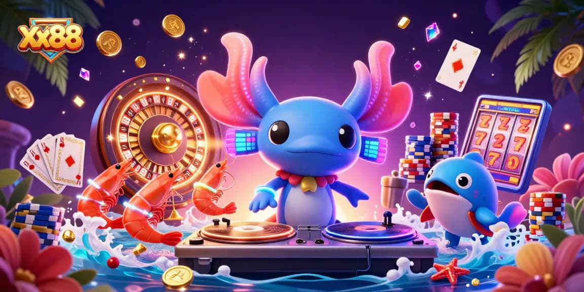 Experience the thrill at xx88 with a vibrant underwater casino scene featuring colorful characters and exciting elements.