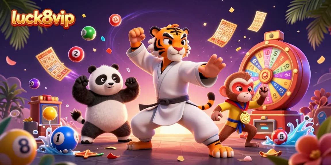 Engage with luck8vip’s exciting lottery adventure featuring animated characters and vibrant game elements.