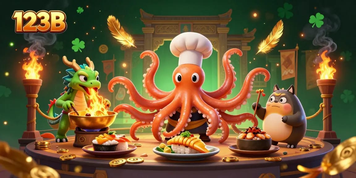 Experience exciting gameplay at 123B with a vibrant casino scene featuring animated characters and golden elements.
