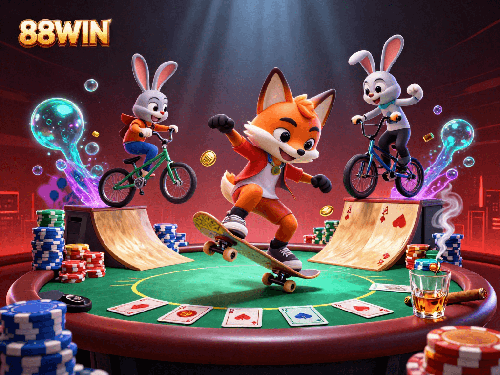 Experience thrilling gameplay with 88WIN as a fox and rabbit show off their casino tricks.