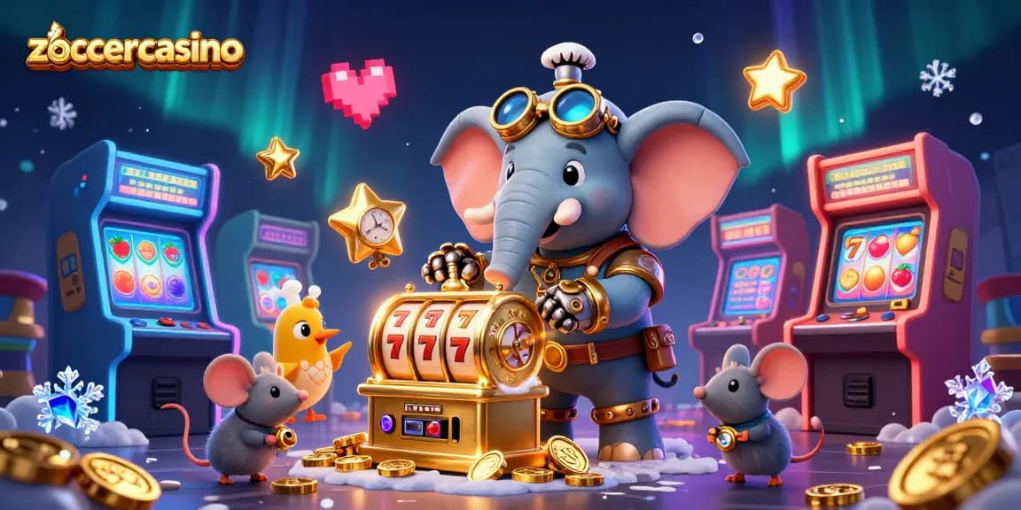 Erleben Sie spannende Spins im zoccercasino mit einem mechanischen Elefanten in dieser herzlichen 3D-Illustration.