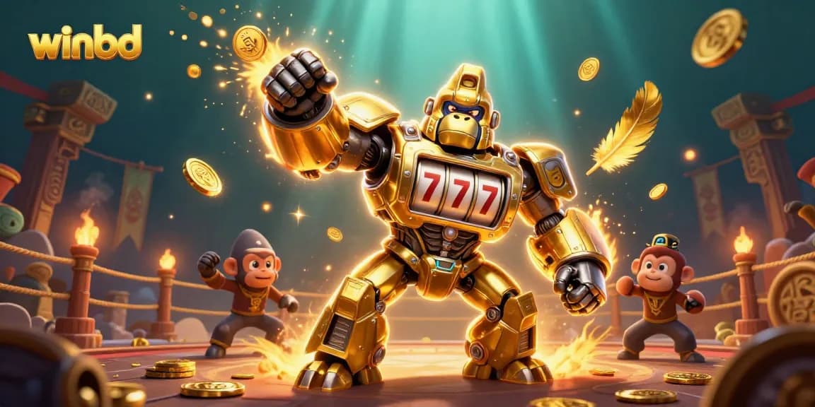 Experience thrilling wins at winbd with an action-packed casino adventure featuring a golden gorilla mech.