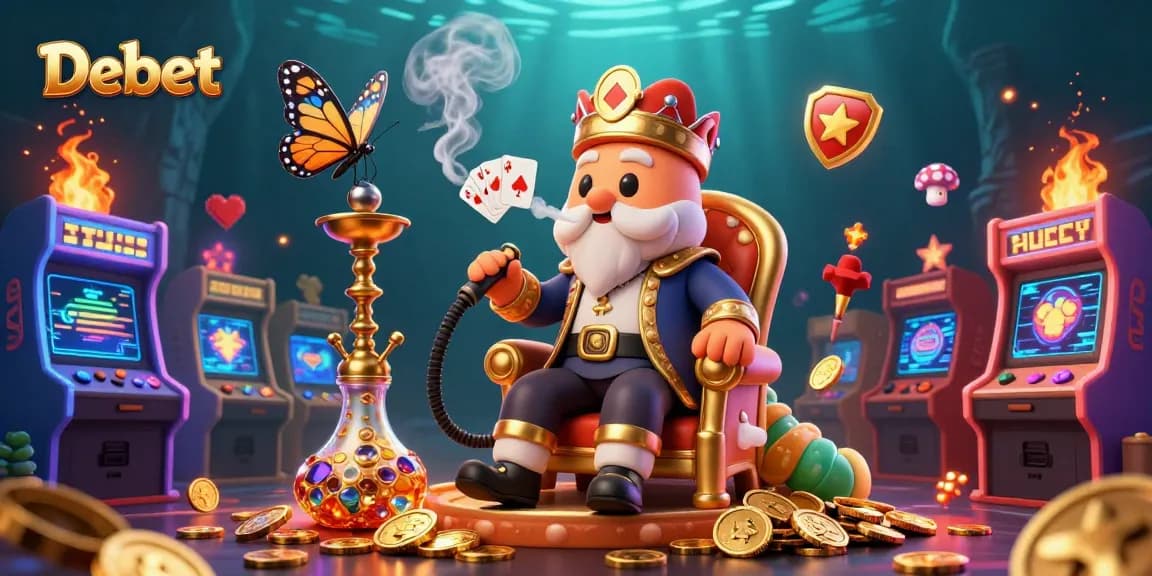 Debet brings excitement as a caterpillar hookah-master in a rich casino-themed scene.