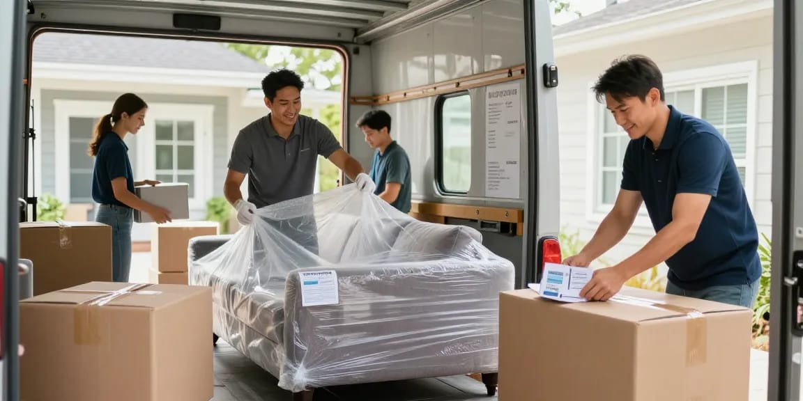 Umzugsfirma Konstanz, professionelle Umzugshelfer packen Möbel und Kartons für einen reibungslosen Umzug.