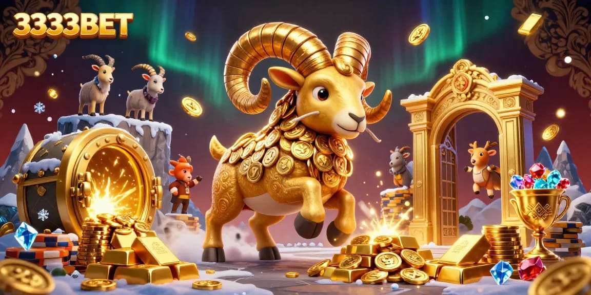 Engage in thrilling 3333BET casino adventures with vibrant, gold-filled, 3D scenes of excitement.