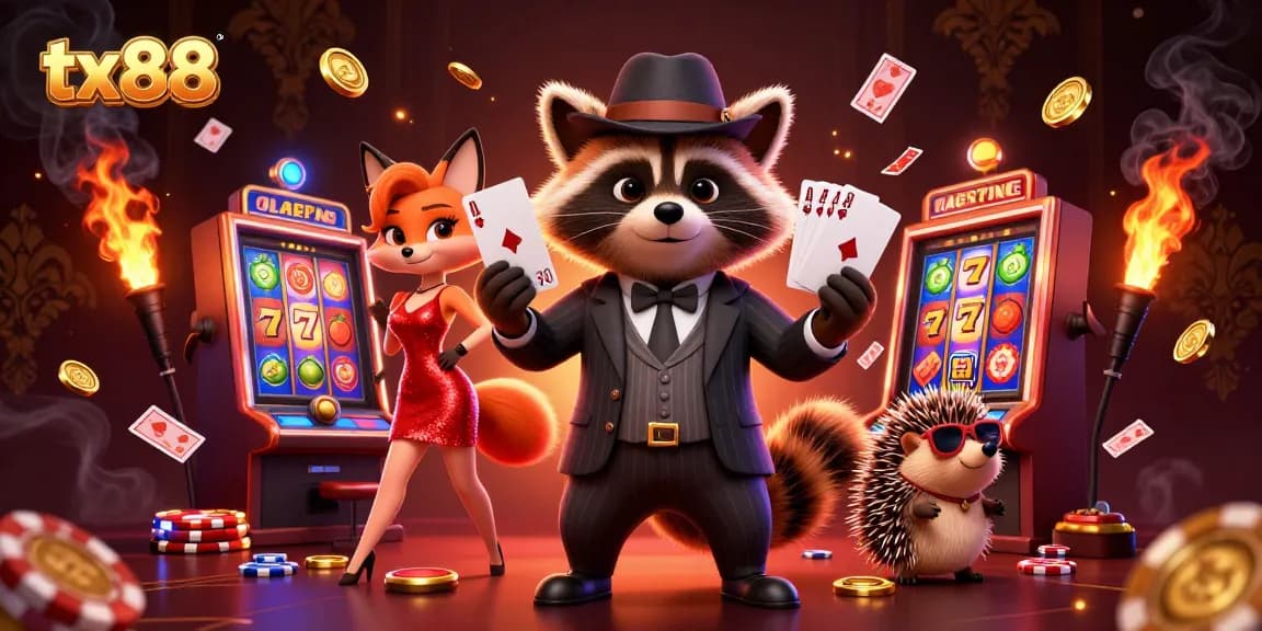 Enhance your gaming experience with tx88's royal flush showdown in a vibrant casino scene.