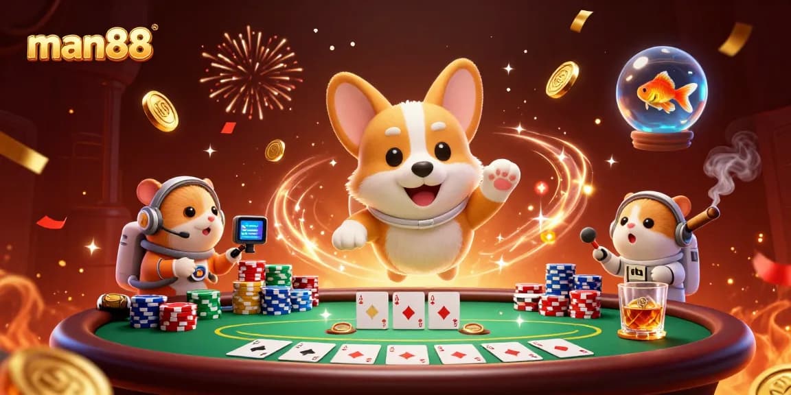 Experience excitement with man88 as a space-themed casino scene unfolds with colorful poker elements.