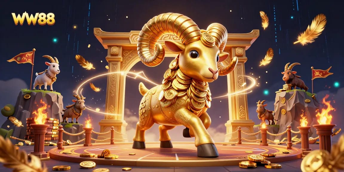 Experience thrilling gameplay at WW88 with a golden ram charging through a dynamic casino scene.