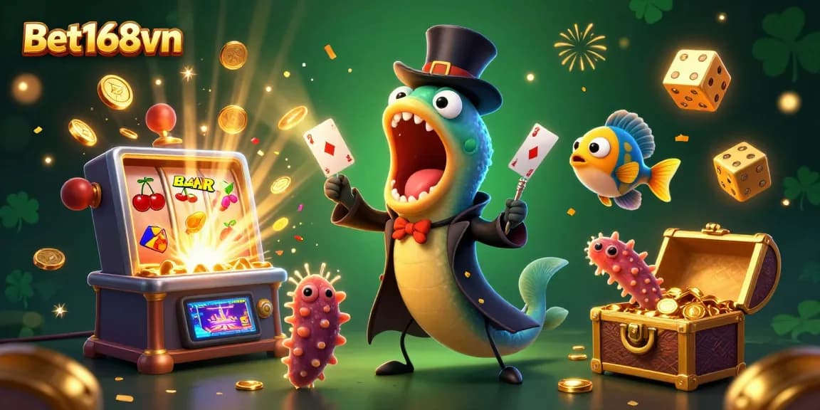 Experience the excitement at Bet168vn with engaging 3D cartoon characters and dynamic casino elements.