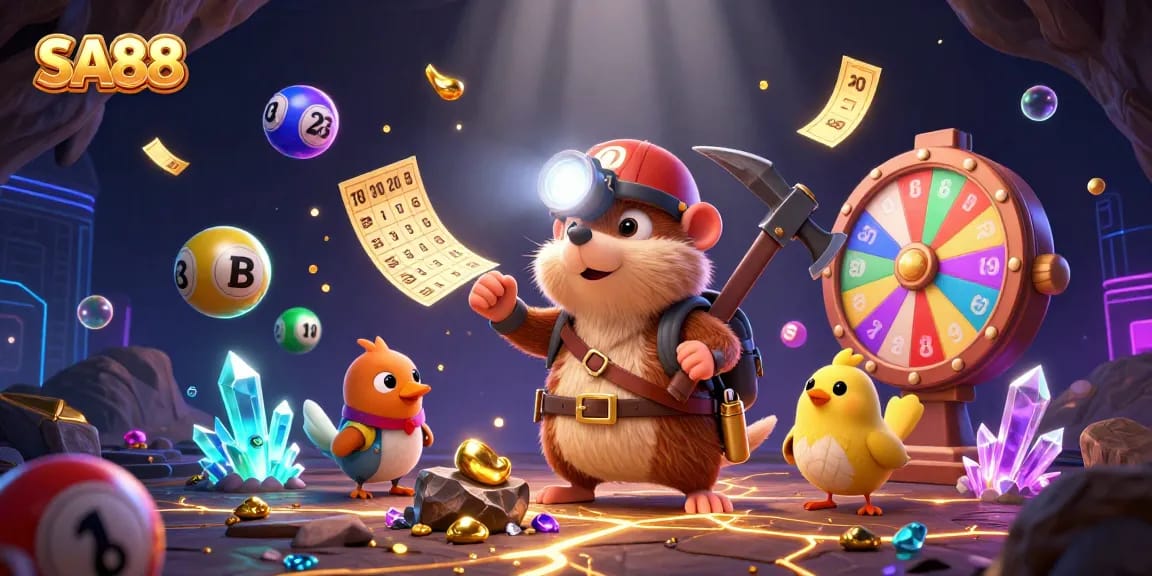 Experience thrilling gaming action with SA88's vibrant lottery elements and treasure hunting mole