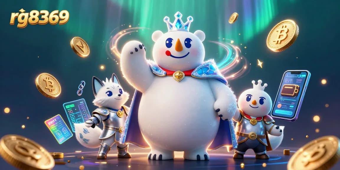 Experience thrilling betting at rg8369 with an enchanting polar bear and snow fox surrounded by digital gaming elements.