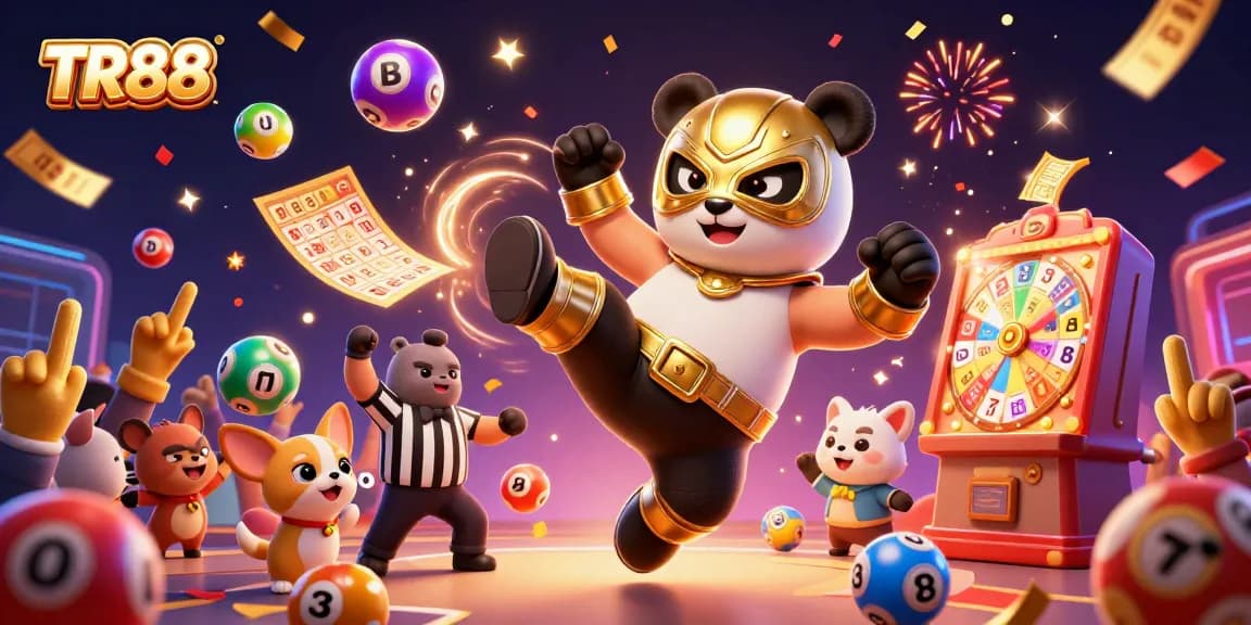 Experience the thrilling action of TR88 with a panda wrestler, exciting game elements, and lively animal fans!