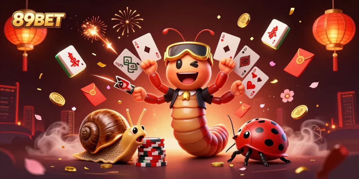Experience the excitement of 89BET with dynamic gaming characters and colorful casino elements.