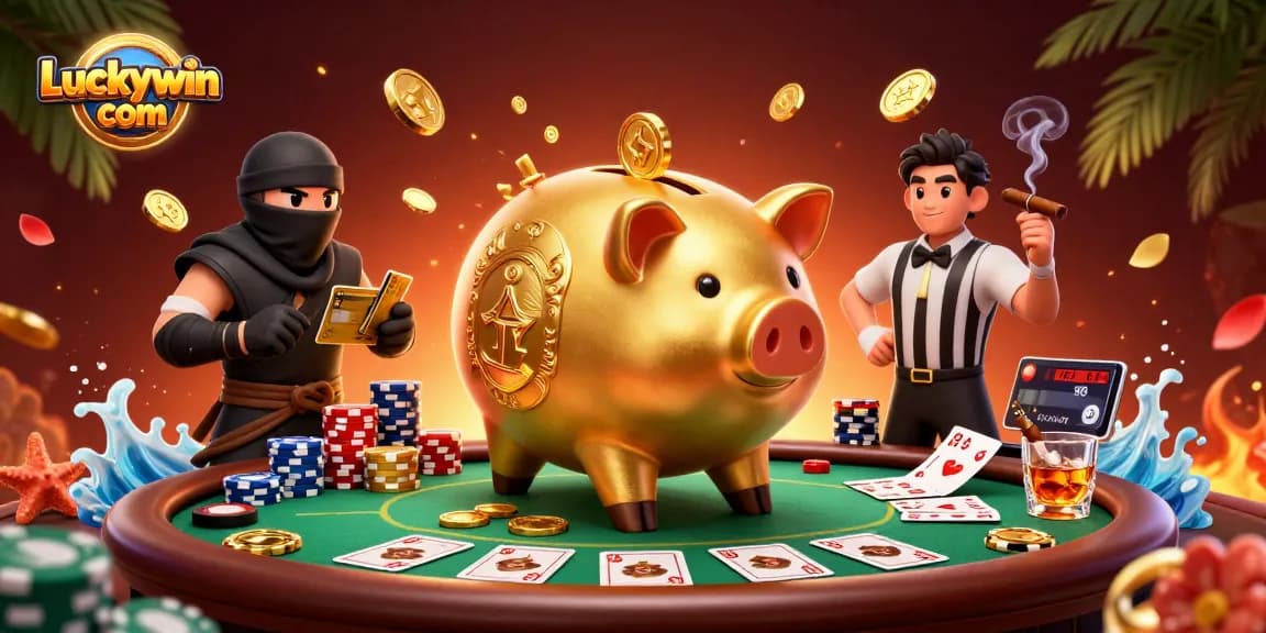 Engage in thrilling poker action with Luckywin com featuring dynamic characters and casino elements.