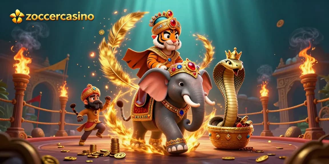 Experience thrilling action at zoccercasino with a dynamic illustration of exotic characters and casino elements.