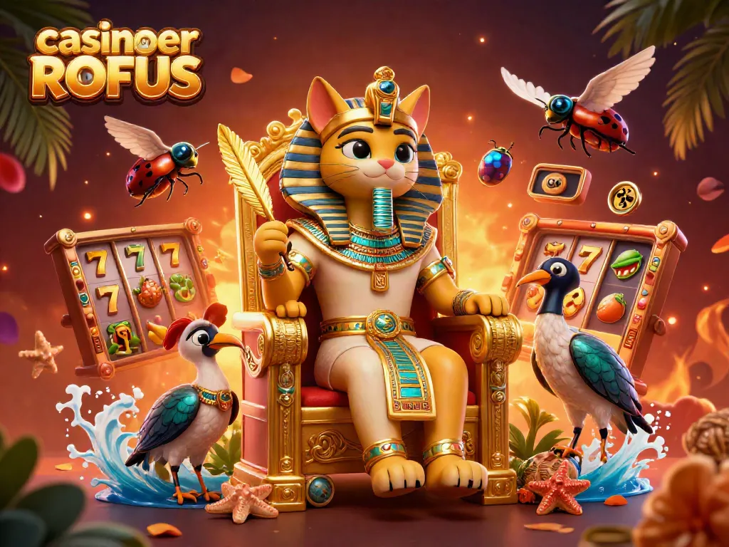 Spin at casinoer uden ROFUS with a vibrant pharaoh cat and exciting slot reels.