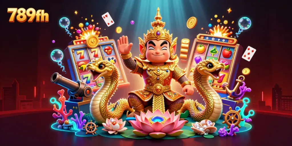 Winning with 789fh in a vibrant casino scene featuring golden jackpot symbols and lucky icons.