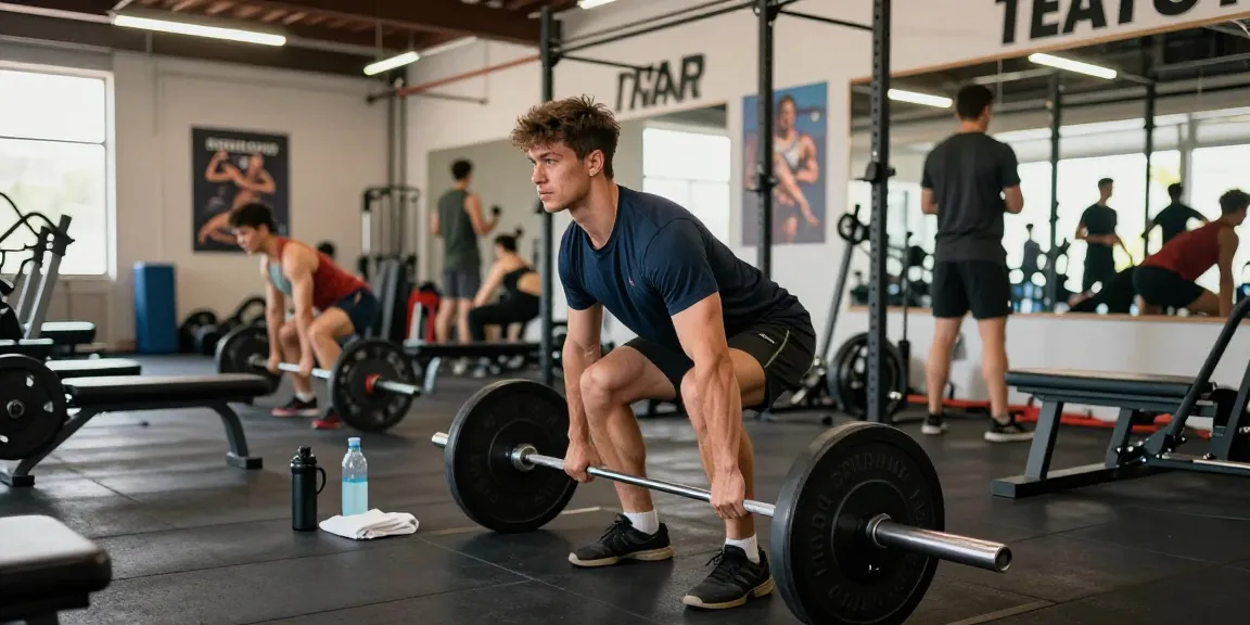 Anabolika Shop showcasing a fitness scene with a man lifting weights in a gym, emphasizing strength training and bodybuilding.