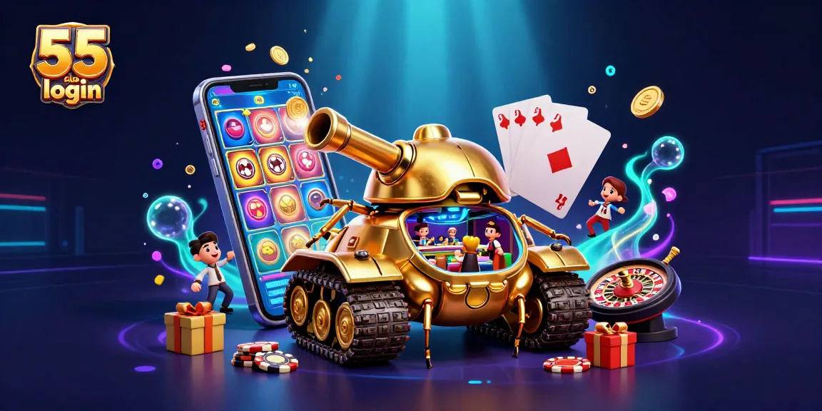 Experience the excitement of the 55 club login with vibrant casino elements and dynamic game visuals.