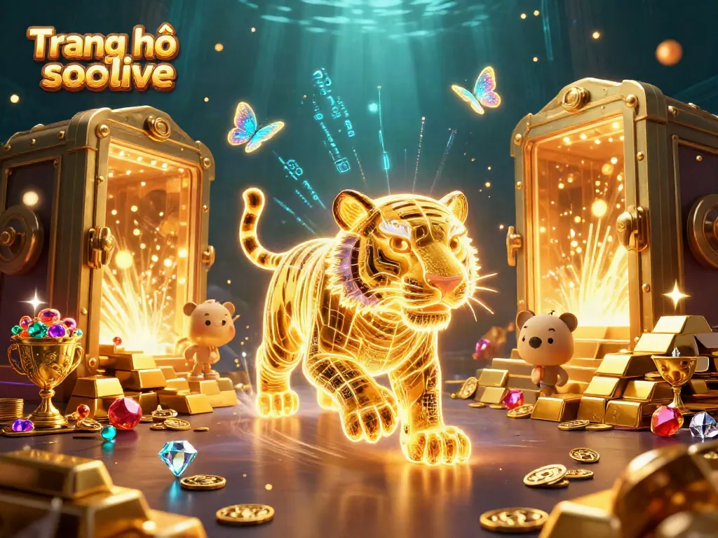 Experience Trang chủ socolive with a dynamic digital casino scene featuring a golden tiger and treasure elements.