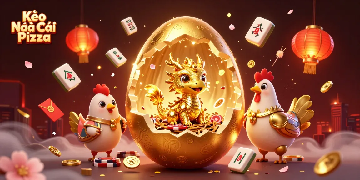Engage with Kèo Nhà Cái Pizza's thrilling casino scene featuring a golden dragon and poker chips.