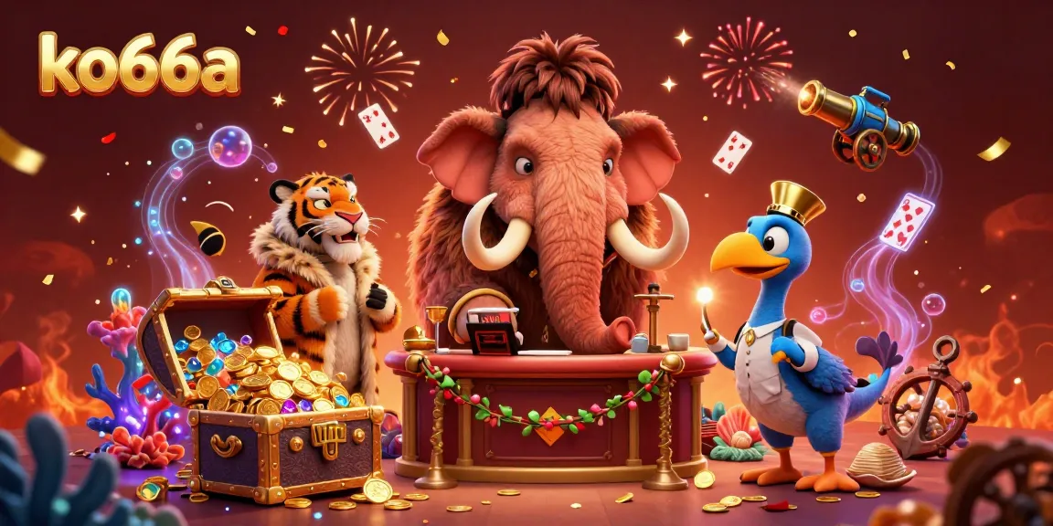 Catch the excitement at ko66a with a vibrant casino scene featuring animated characters and treasure!