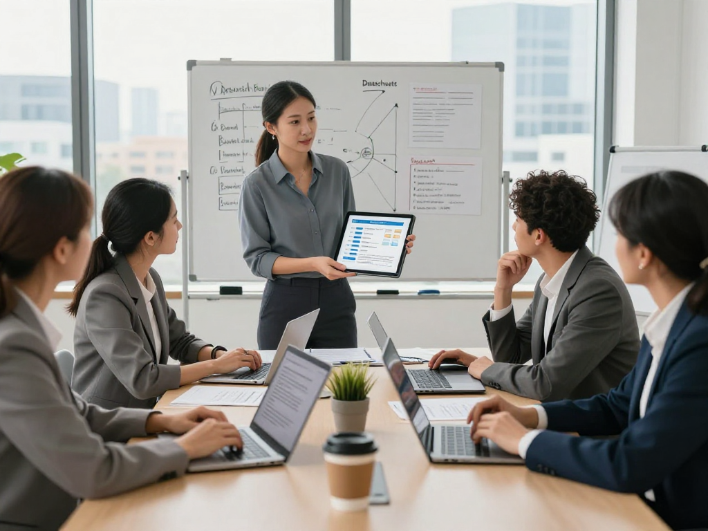 Effektive Branchenlösungen – Übersicht in einem modernen Beratungsbüro mit einem Team von Experten, die digitale Lösungen für Datenschutz und Barrierefreiheit entwickeln.