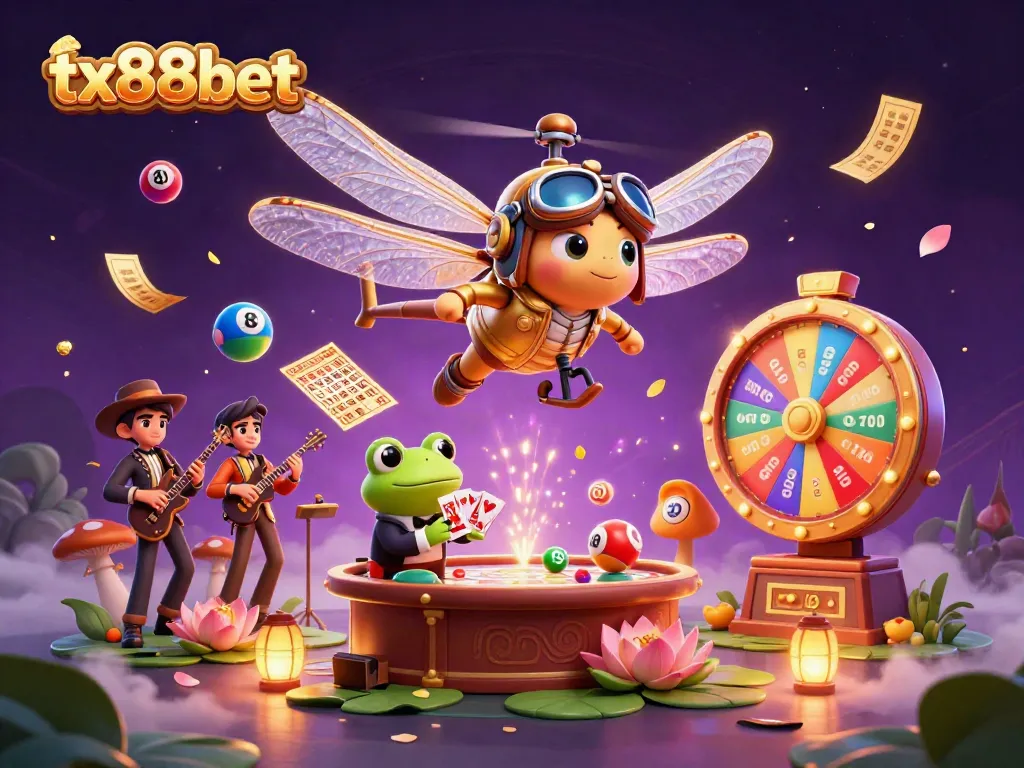 Experience the gambling excitement at tx88bet with dynamic casino scene featuring vibrant game elements and characters.