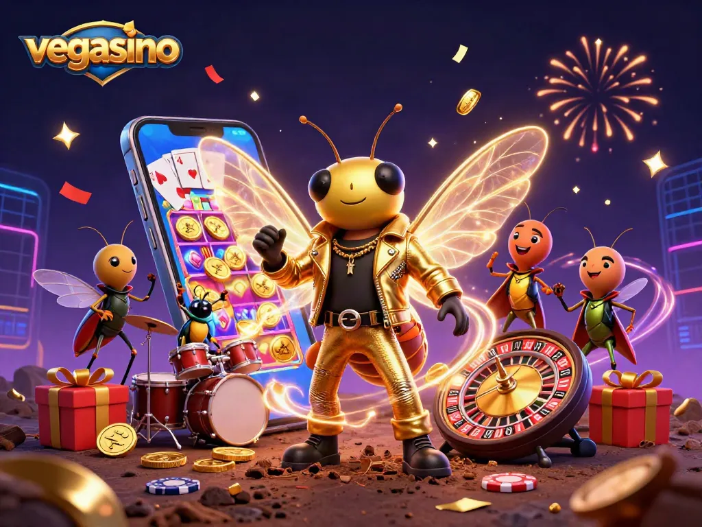 Play dynamic slot games at vegasino with exciting 3D characters and casino-themed elements.