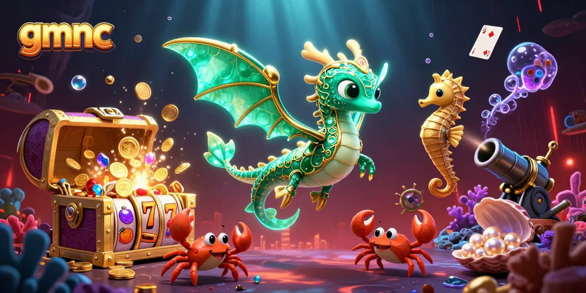 Engaging gmnc casino scene with a majestic sea dragon and vibrant slot elements